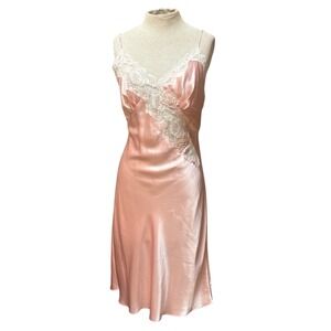 Vintage Victorias Secret Gold Label Pink Satin Lace Slip Dress Lingerie Large
